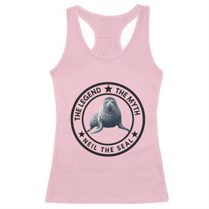 The Legend The Myth Neil The Seal Emblem Graphic Racerback Tank Top Funny Viral Southern Elephant Seal Meme TS02 Light Pink Print Your Wear