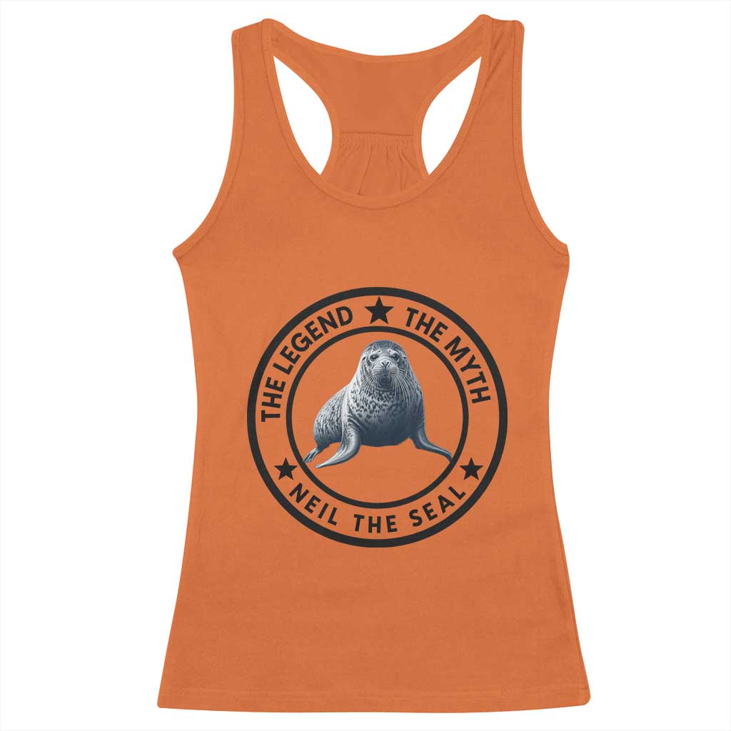 The Legend The Myth Neil The Seal Emblem Graphic Racerback Tank Top Funny Viral Southern Elephant Seal Meme TS02 Orange Print Your Wear