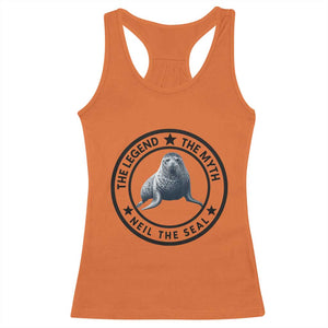 The Legend The Myth Neil The Seal Emblem Graphic Racerback Tank Top Funny Viral Southern Elephant Seal Meme TS02 Orange Print Your Wear