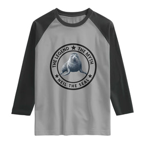 The Legend The Myth Neil The Seal Emblem Graphic Raglan Shirt Funny Viral Southern Elephant Seal Meme TS02 Sport Gray Black Print Your Wear