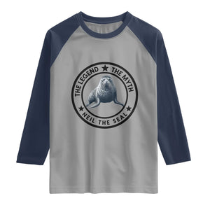 The Legend The Myth Neil The Seal Emblem Graphic Raglan Shirt Funny Viral Southern Elephant Seal Meme TS02 Sport Gray Navy Print Your Wear