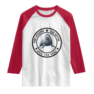 The Legend The Myth Neil The Seal Emblem Graphic Raglan Shirt Funny Viral Southern Elephant Seal Meme TS02 White Red Print Your Wear