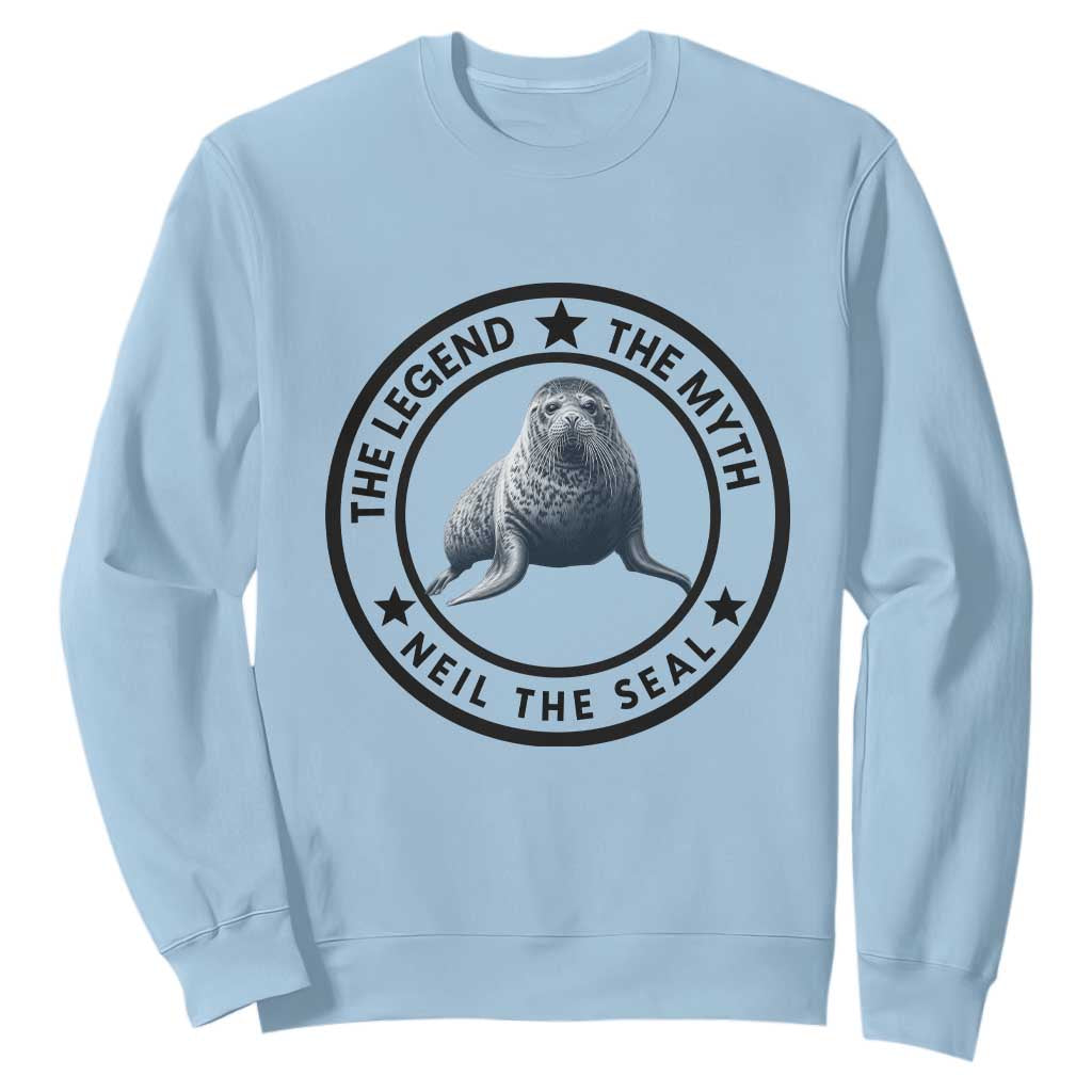 The Legend The Myth Neil The Seal Emblem Graphic Sweatshirt Funny Viral Southern Elephant Seal Meme TS02 Light Blue Print Your Wear