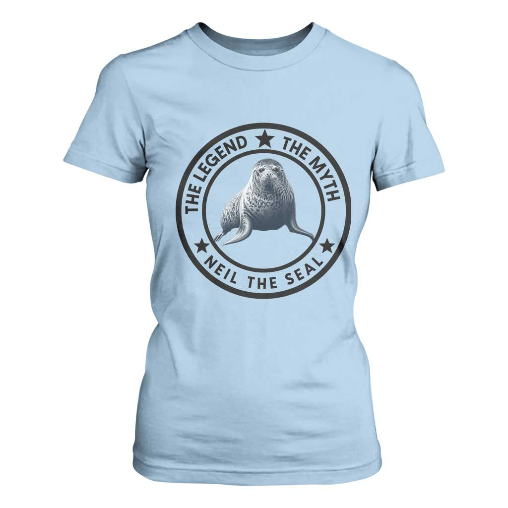 The Legend The Myth Neil The Seal Emblem Graphic T Shirt For Women Funny Viral Southern Elephant Seal Meme TS02 Light Blue Print Your Wear