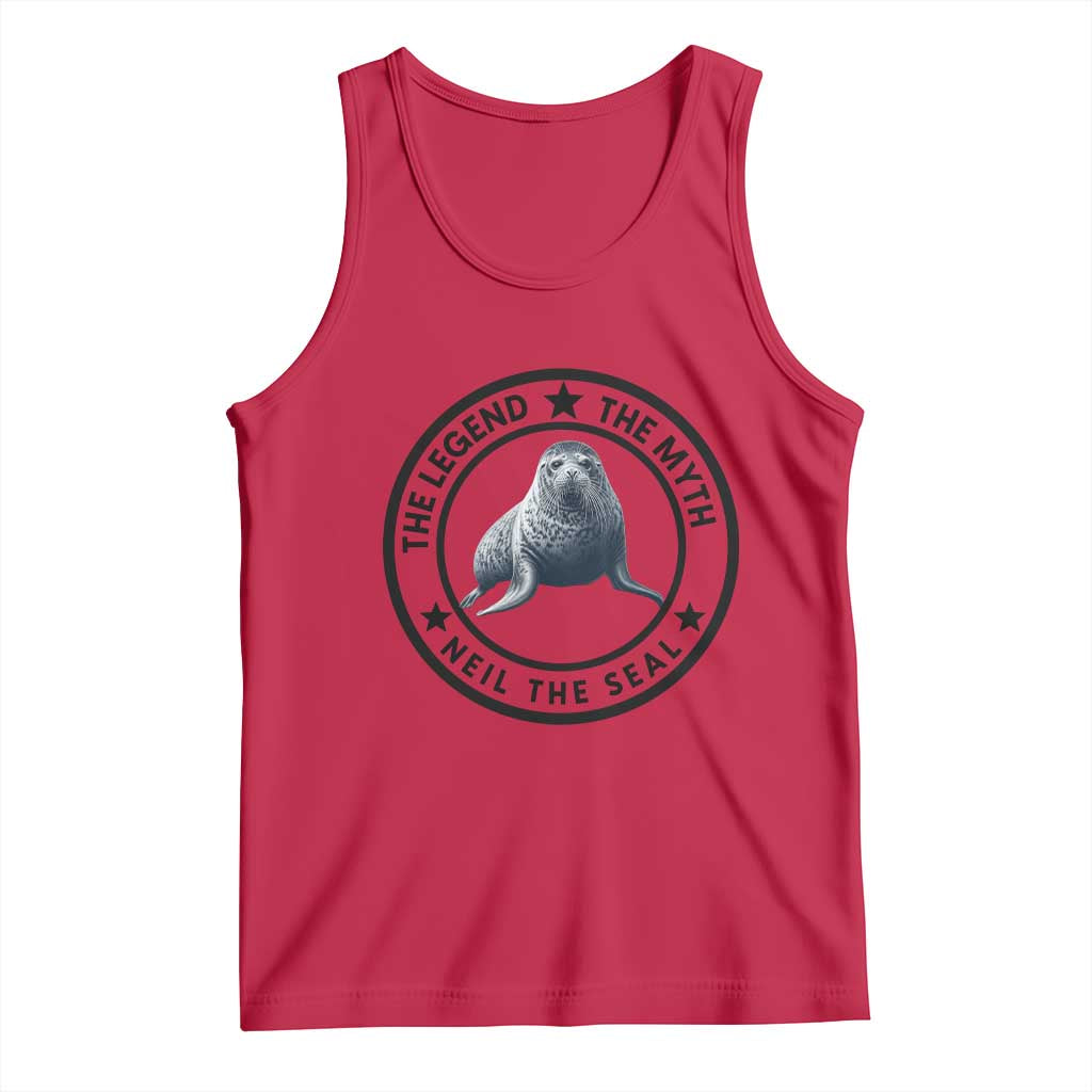 The Legend The Myth Neil The Seal Emblem Graphic Tank Top Funny Viral Southern Elephant Seal Meme TS02 Red Print Your Wear