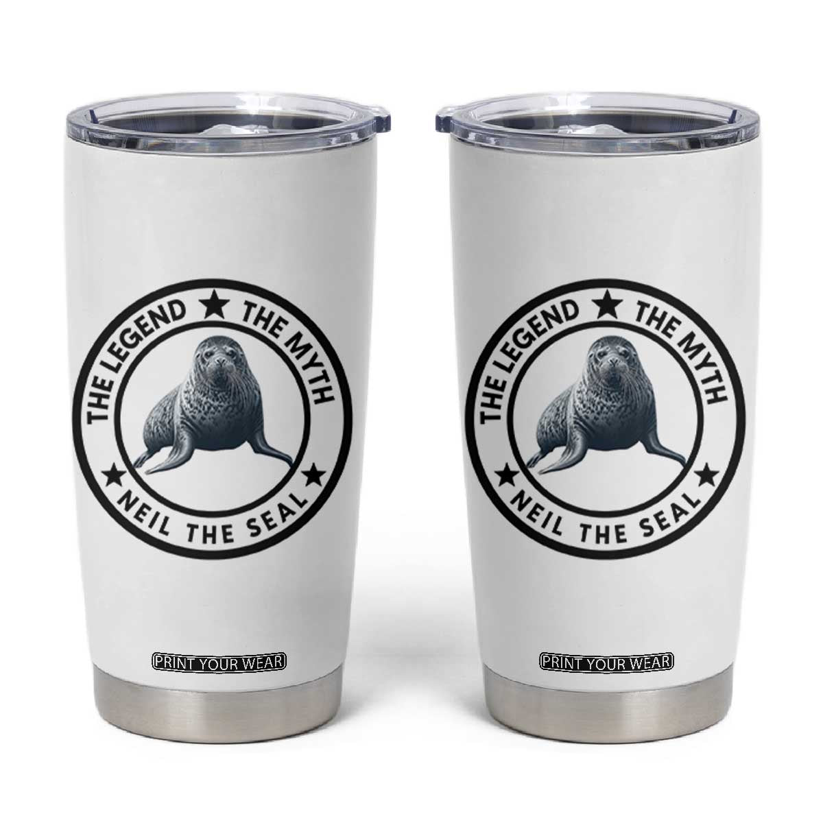 The Legend The Myth Neil The Seal Emblem Graphic Tumbler Cup Funny Viral Southern Elephant Seal Meme TS02 White Print Your Wear