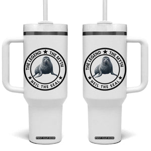 The Legend The Myth Neil The Seal Emblem Graphic Tumbler With Handle Funny Viral Southern Elephant Seal Meme TS02 One Size: 40 oz White Print Your Wear