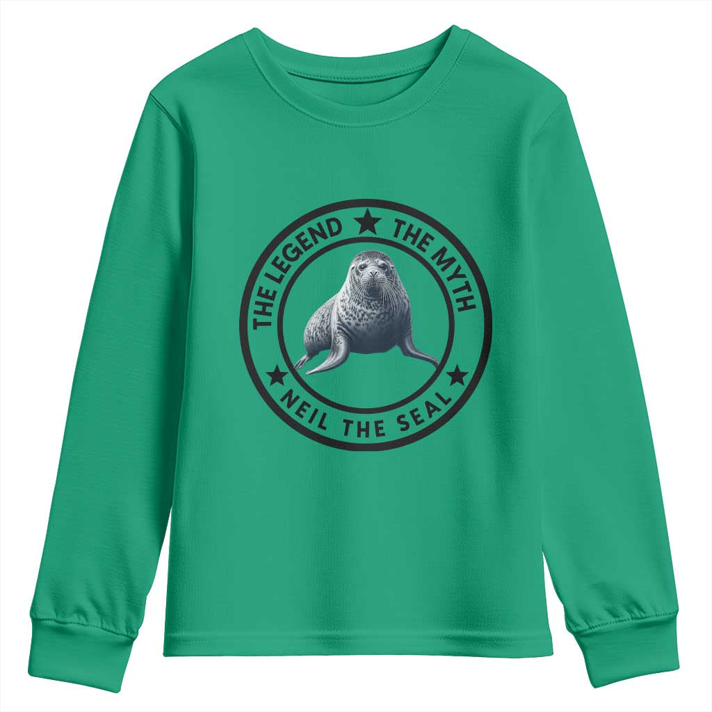 The Legend The Myth Neil The Seal Emblem Graphic Youth Sweatshirt Funny Viral Southern Elephant Seal Meme TS02 Irish Green Print Your Wear