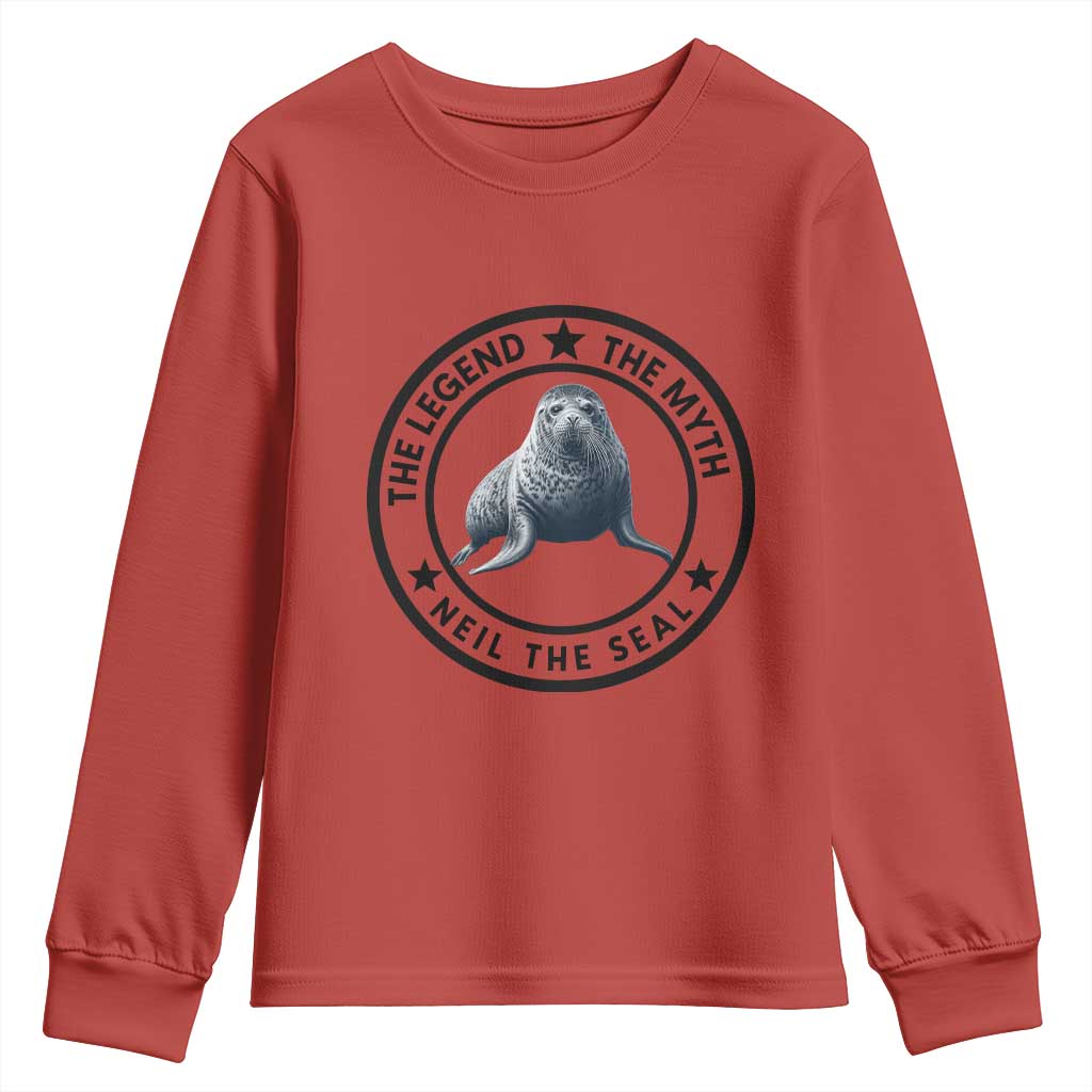 The Legend The Myth Neil The Seal Emblem Graphic Youth Sweatshirt Funny Viral Southern Elephant Seal Meme TS02 Red Print Your Wear