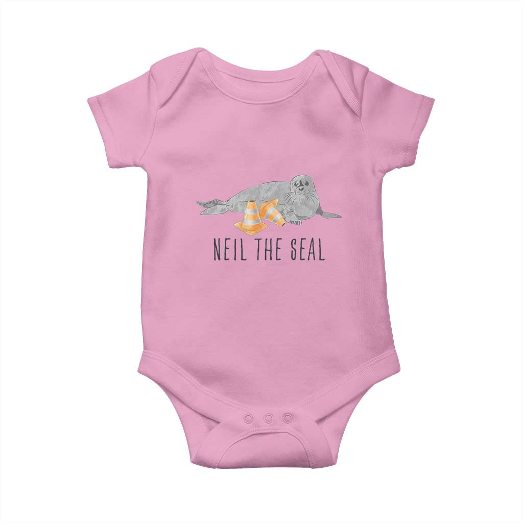 Cute Neil the Seal Traffic Cone Meme Baby Onesie Funny Viral Chaotic Southern Elephant Seal TS02 Light Pink Print Your Wear