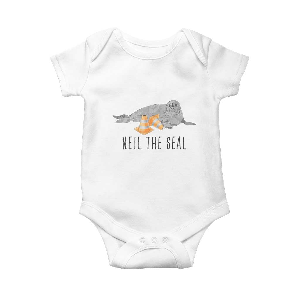 Cute Neil the Seal Traffic Cone Meme Baby Onesie Funny Viral Chaotic Southern Elephant Seal TS02 White Print Your Wear