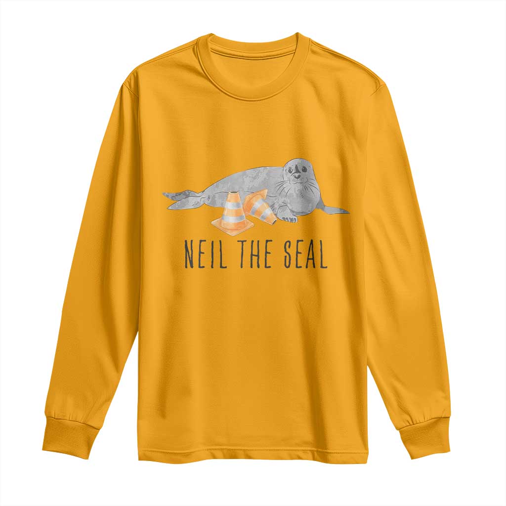 Cute Neil the Seal Traffic Cone Meme Long Sleeve Shirt Funny Viral Chaotic Southern Elephant Seal TS02 Gold Print Your Wear
