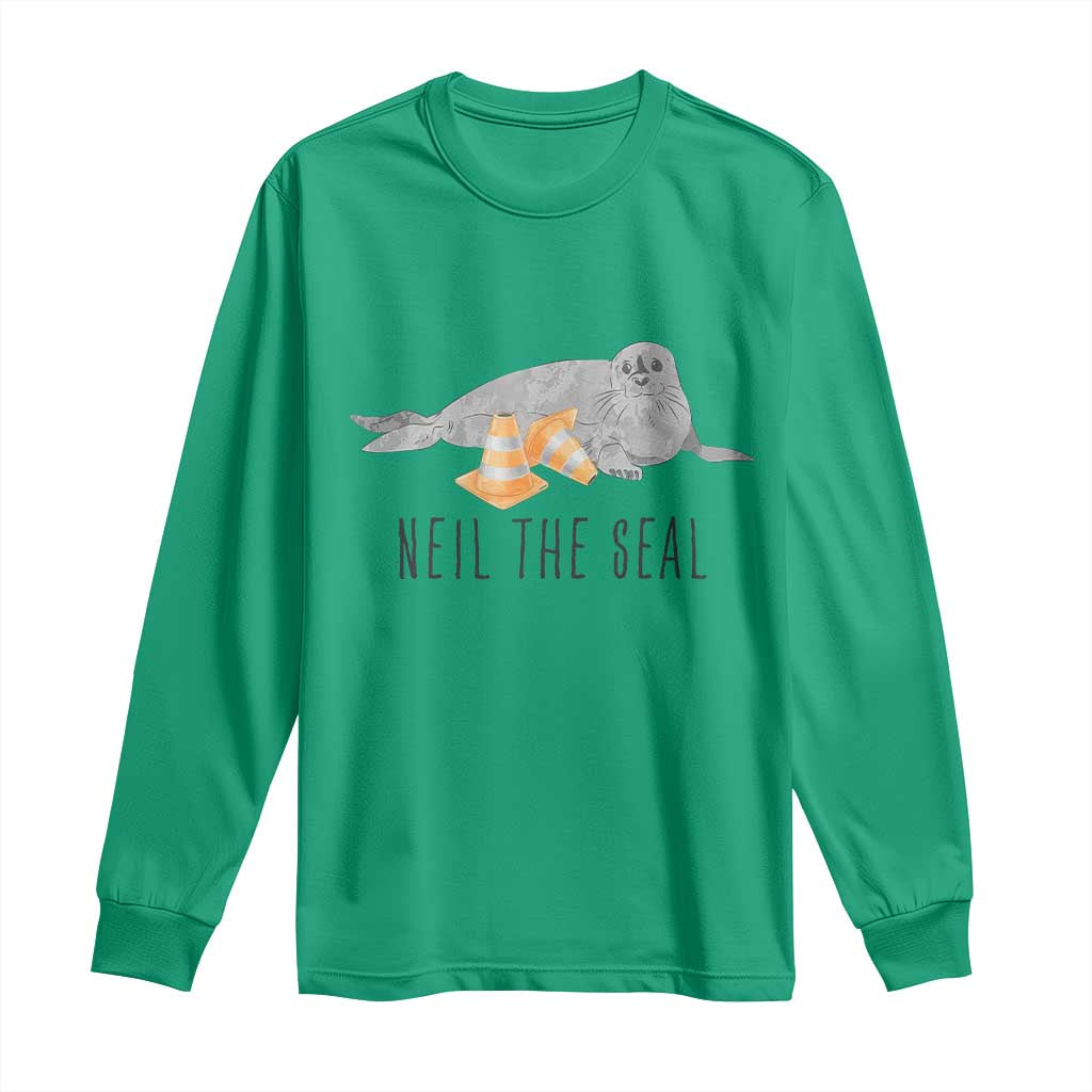 Cute Neil the Seal Traffic Cone Meme Long Sleeve Shirt Funny Viral Chaotic Southern Elephant Seal TS02 Irish Green Print Your Wear