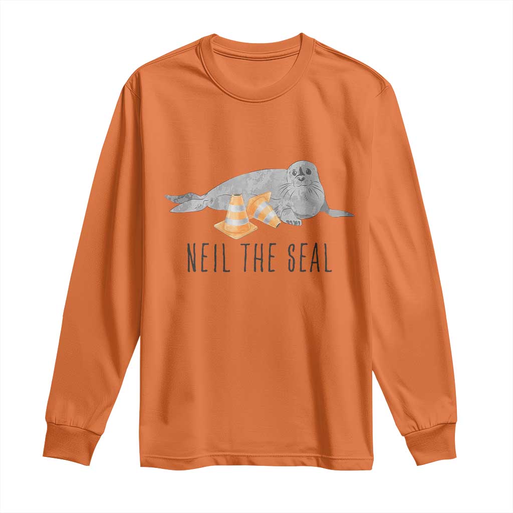 Cute Neil the Seal Traffic Cone Meme Long Sleeve Shirt Funny Viral Chaotic Southern Elephant Seal TS02 Orange Print Your Wear