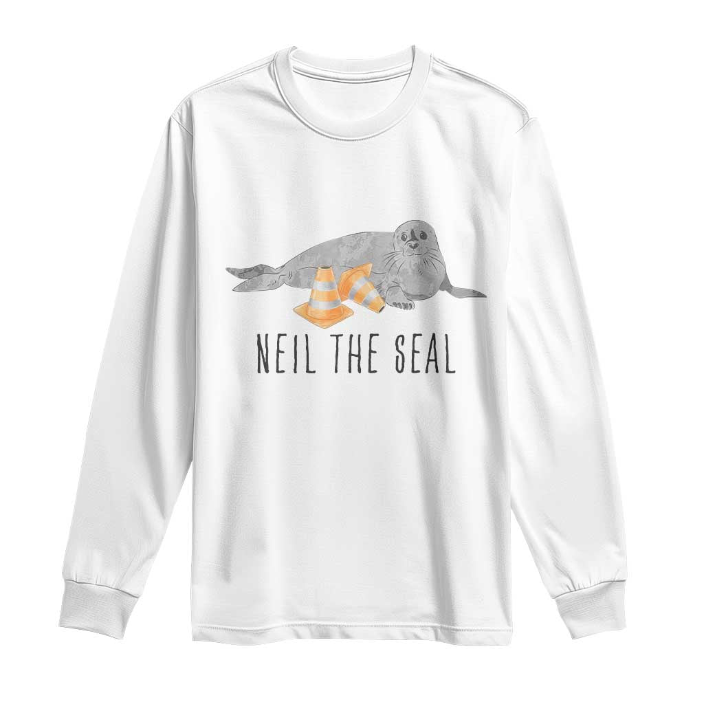Cute Neil the Seal Traffic Cone Meme Long Sleeve Shirt Funny Viral Chaotic Southern Elephant Seal TS02 White Print Your Wear