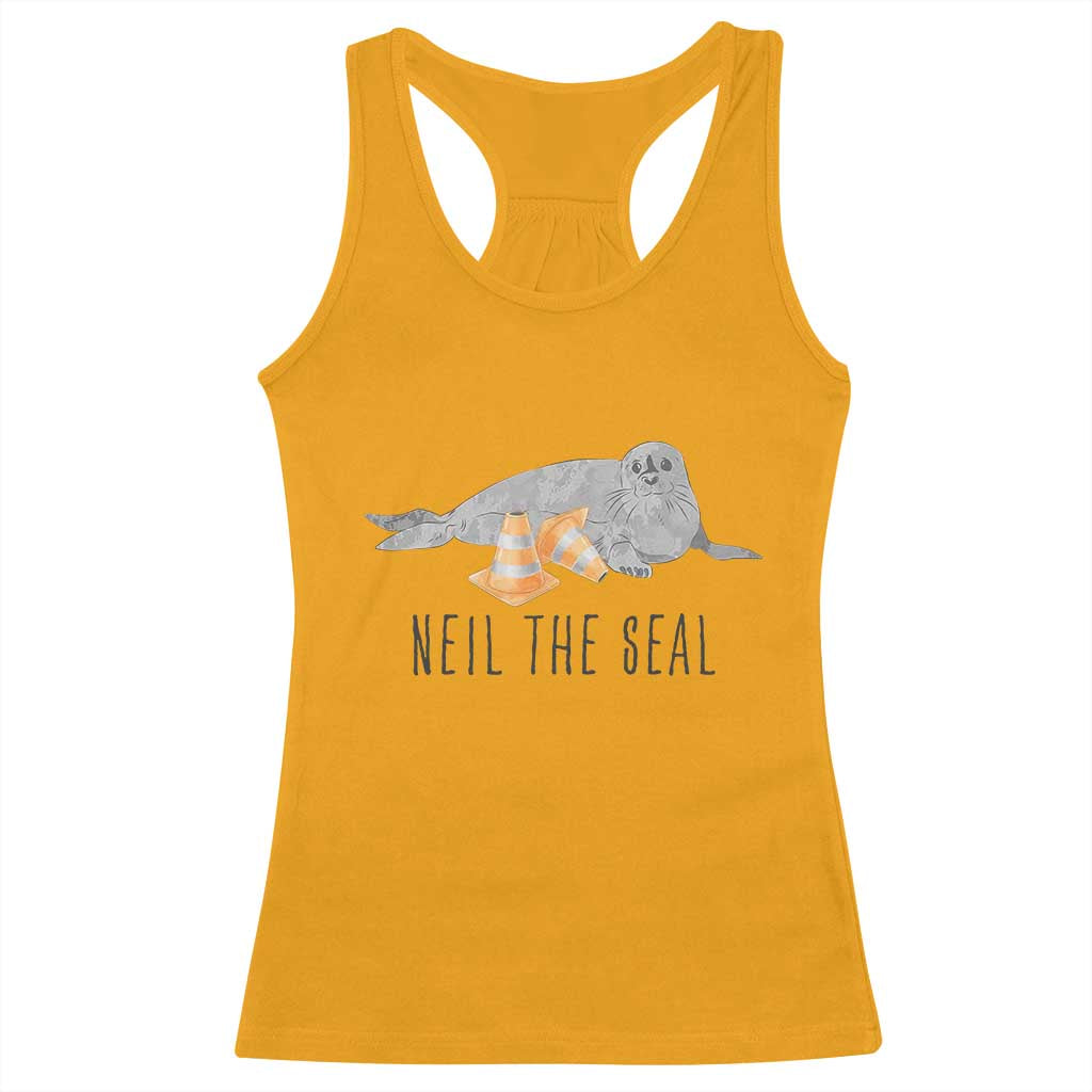 Cute Neil the Seal Traffic Cone Meme Racerback Tank Top Funny Viral Chaotic Southern Elephant Seal TS02 Gold Print Your Wear
