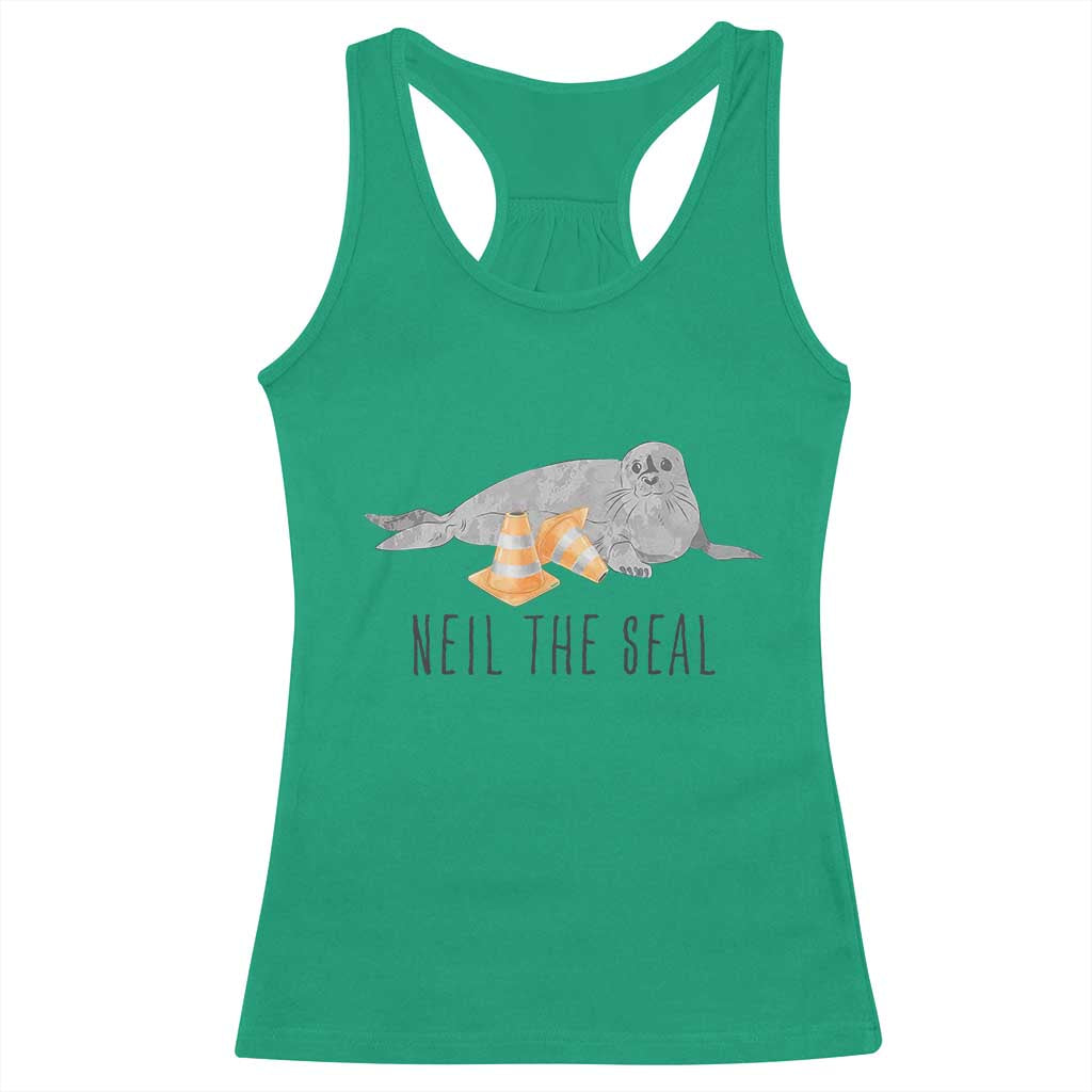 Cute Neil the Seal Traffic Cone Meme Racerback Tank Top Funny Viral Chaotic Southern Elephant Seal TS02 Irish Green Print Your Wear