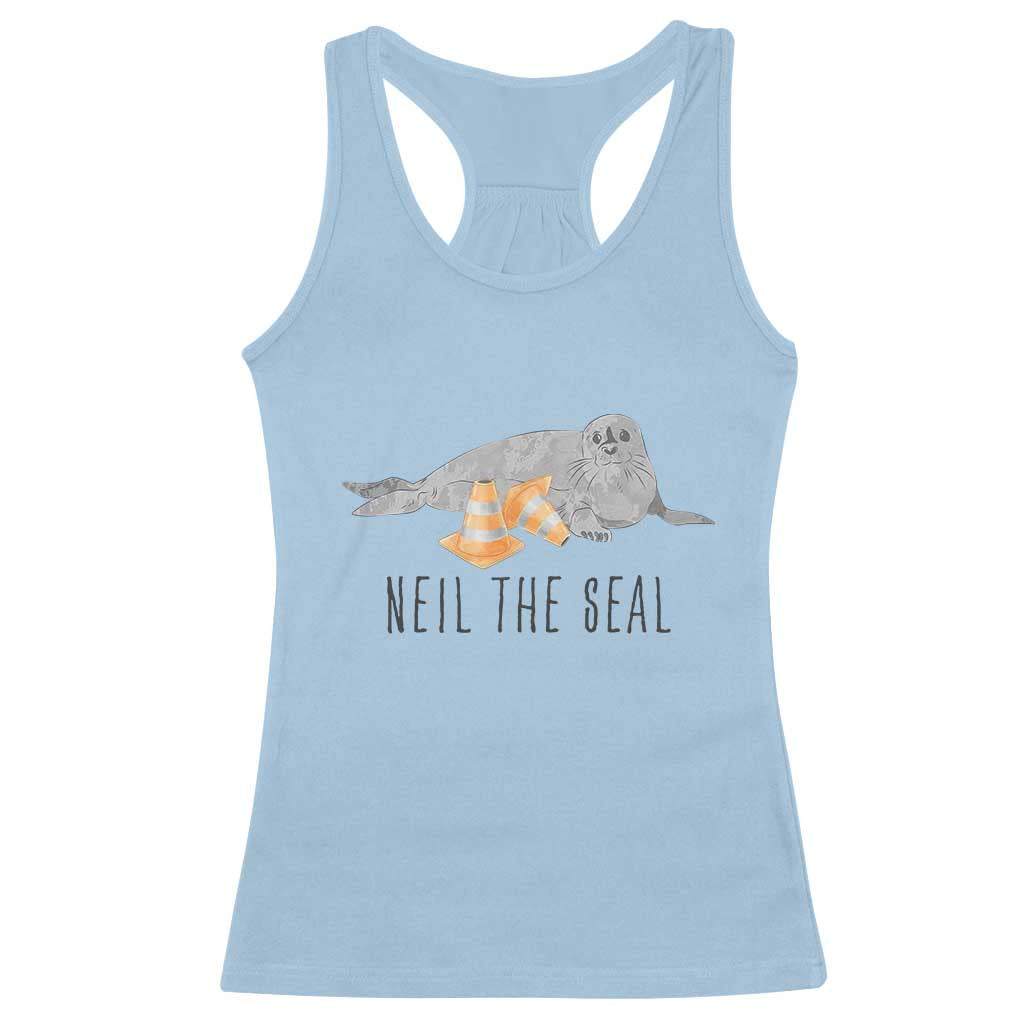 Cute Neil the Seal Traffic Cone Meme Racerback Tank Top Funny Viral Chaotic Southern Elephant Seal TS02 Light Blue Print Your Wear