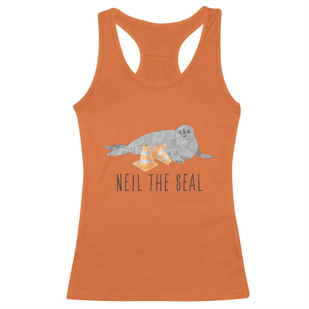 Cute Neil the Seal Traffic Cone Meme Racerback Tank Top Funny Viral Chaotic Southern Elephant Seal TS02 Orange Print Your Wear