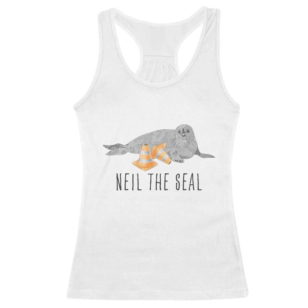 Cute Neil the Seal Traffic Cone Meme Racerback Tank Top Funny Viral Chaotic Southern Elephant Seal TS02 White Print Your Wear