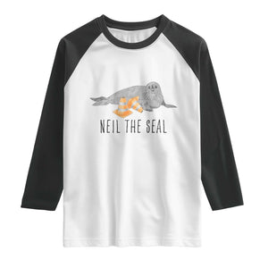 Cute Neil the Seal Traffic Cone Meme Raglan Shirt Funny Viral Chaotic Southern Elephant Seal TS02 White Black Print Your Wear
