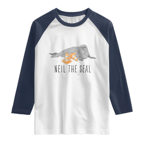 Cute Neil the Seal Traffic Cone Meme Raglan Shirt Funny Viral Chaotic Southern Elephant Seal TS02 White Navy Print Your Wear