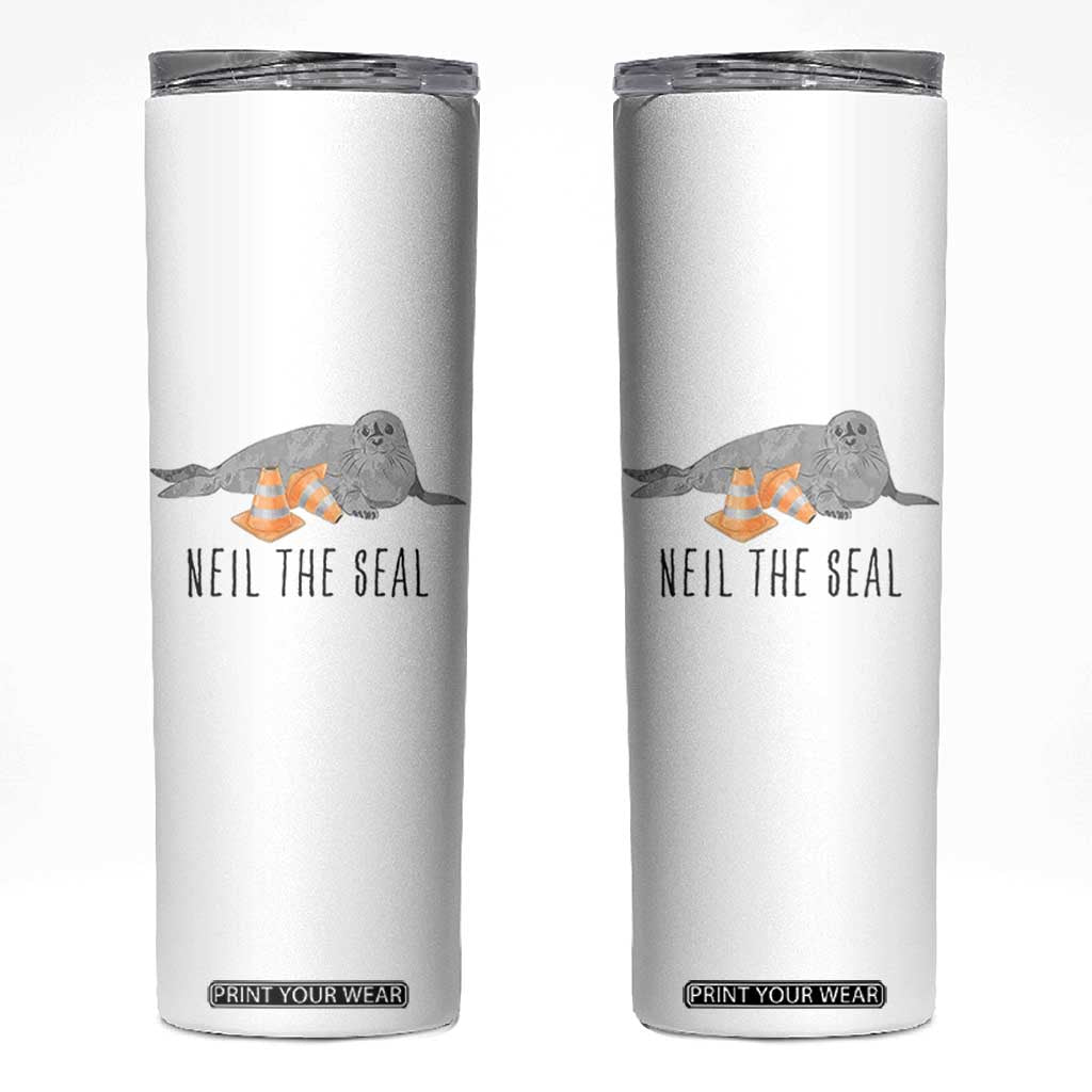 Cute Neil the Seal Traffic Cone Meme Skinny Tumbler Funny Viral Chaotic Southern Elephant Seal TS02 White Print Your Wear