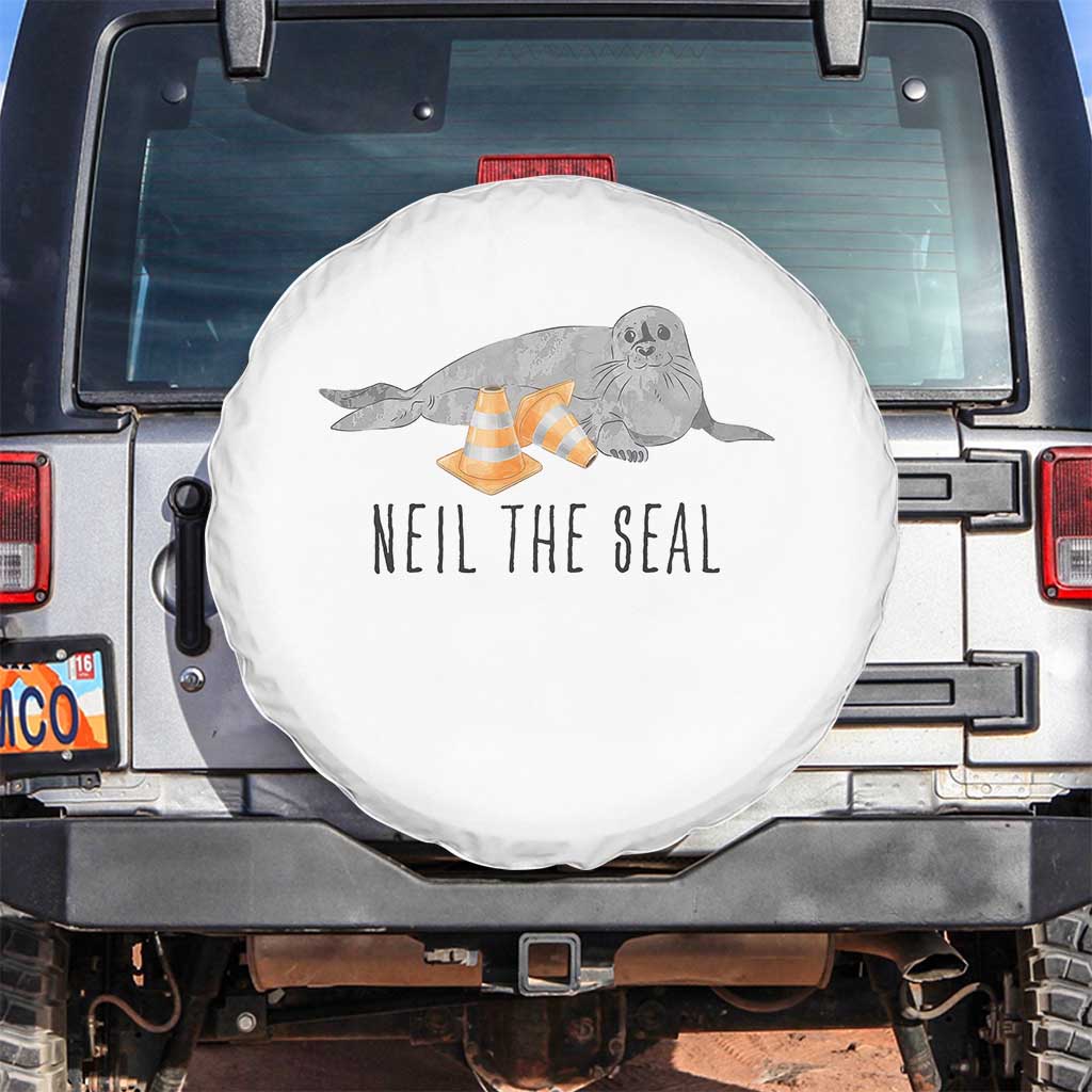 Cute Neil the Seal Traffic Cone Meme Spare Tire Cover Funny Viral Chaotic Southern Elephant Seal TS02 No hole White Print Your Wear