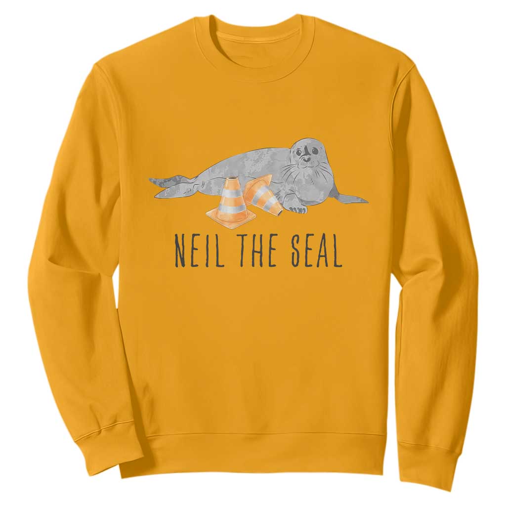 Cute Neil the Seal Traffic Cone Meme Sweatshirt Funny Viral Chaotic Southern Elephant Seal TS02 Gold Print Your Wear