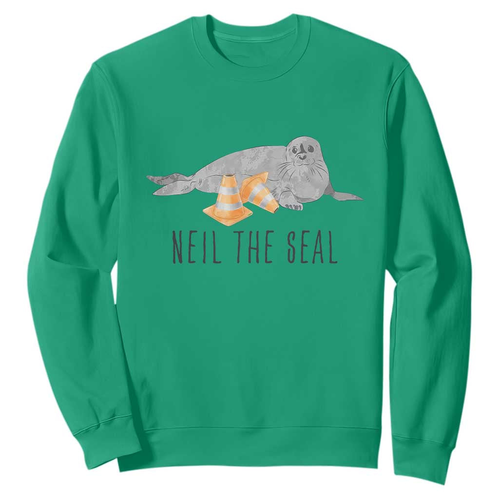 Cute Neil the Seal Traffic Cone Meme Sweatshirt Funny Viral Chaotic Southern Elephant Seal TS02 Irish Green Print Your Wear