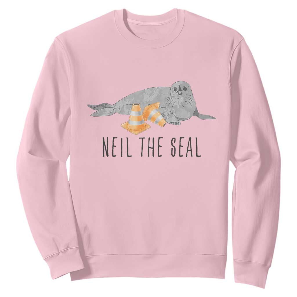 Cute Neil the Seal Traffic Cone Meme Sweatshirt Funny Viral Chaotic Southern Elephant Seal TS02 Light Pink Print Your Wear