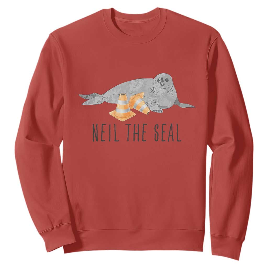 Cute Neil the Seal Traffic Cone Meme Sweatshirt Funny Viral Chaotic Southern Elephant Seal TS02 Red Print Your Wear
