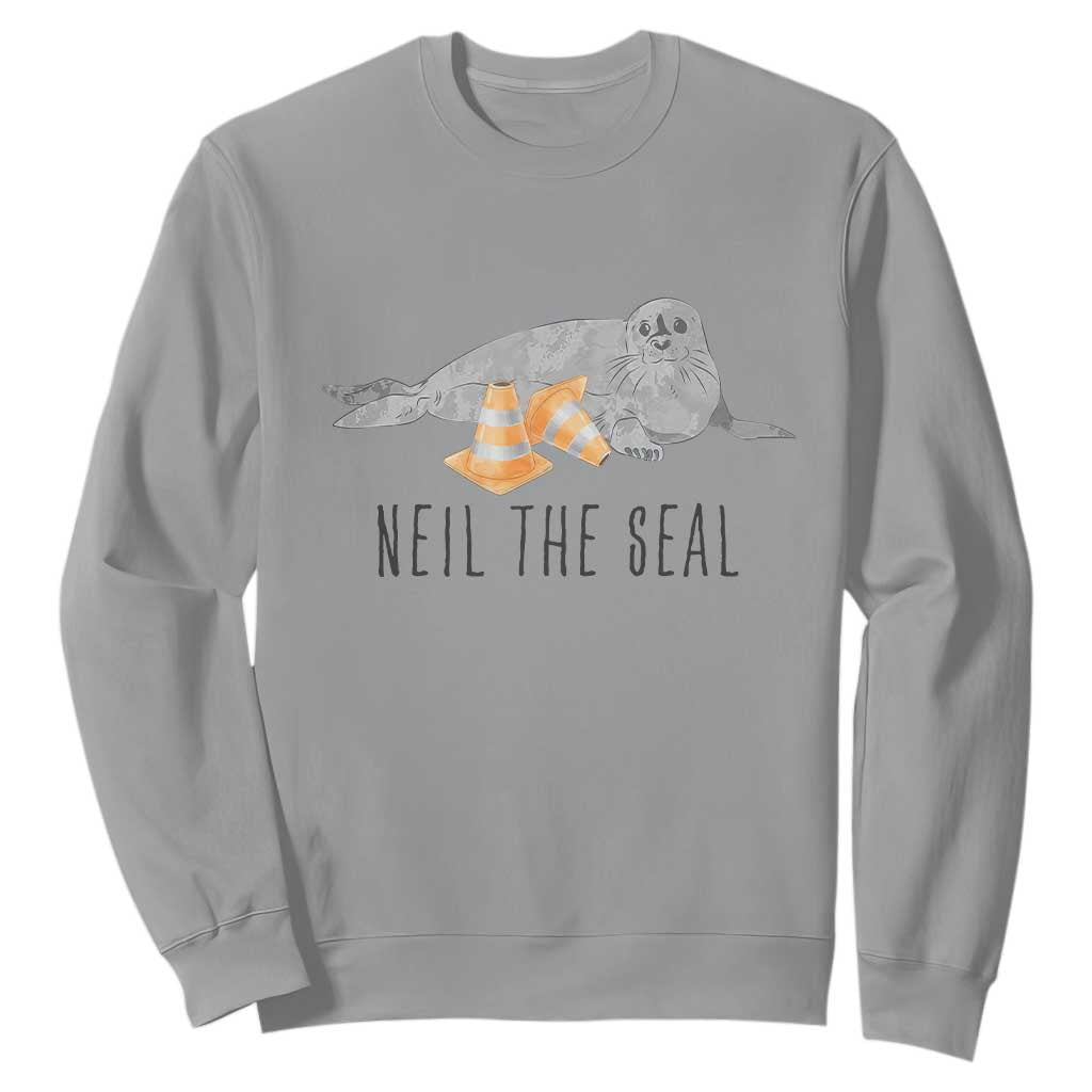 Cute Neil the Seal Traffic Cone Meme Sweatshirt Funny Viral Chaotic Southern Elephant Seal TS02 Sport Gray Print Your Wear