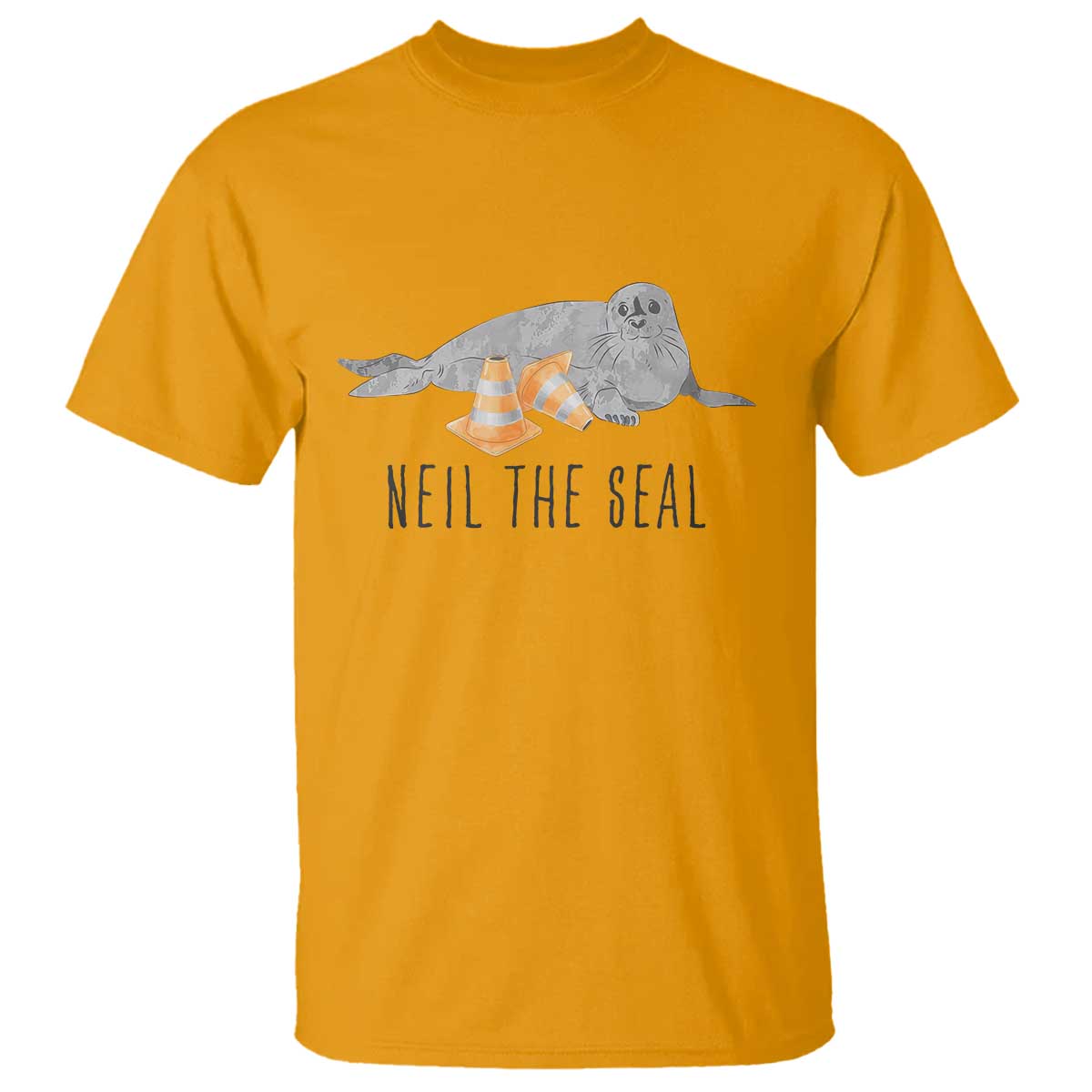 Cute Neil the Seal Traffic Cone Meme T Shirt Funny Viral Chaotic Southern Elephant Seal TS02 Gold Print Your Wear