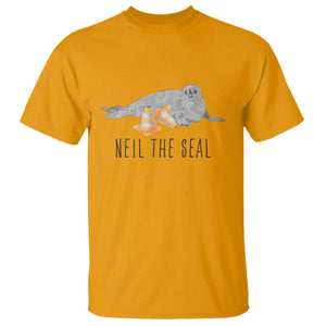 Cute Neil the Seal Traffic Cone Meme T Shirt Funny Viral Chaotic Southern Elephant Seal TS02 Gold Print Your Wear
