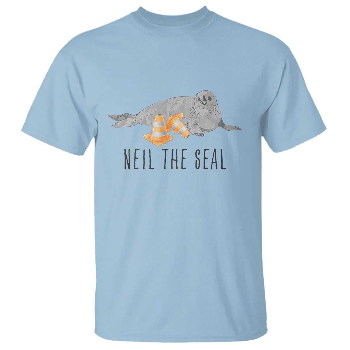 Cute Neil the Seal Traffic Cone Meme T Shirt Funny Viral Chaotic Southern Elephant Seal TS02 Light Blue Print Your Wear
