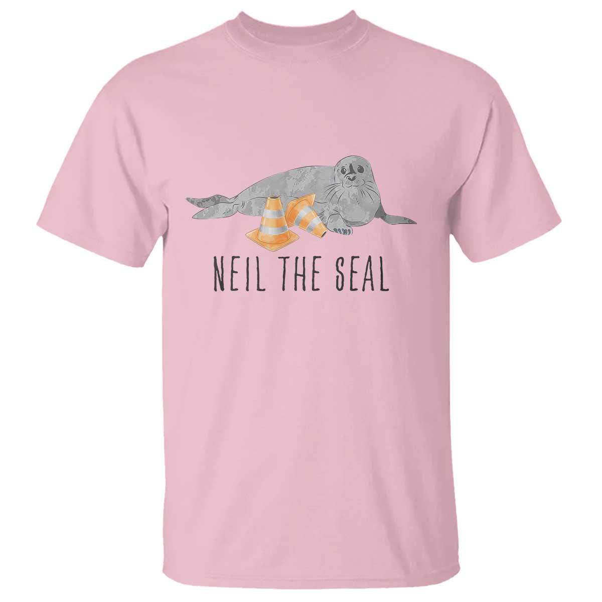 Cute Neil the Seal Traffic Cone Meme T Shirt Funny Viral Chaotic Southern Elephant Seal TS02 Light Pink Print Your Wear