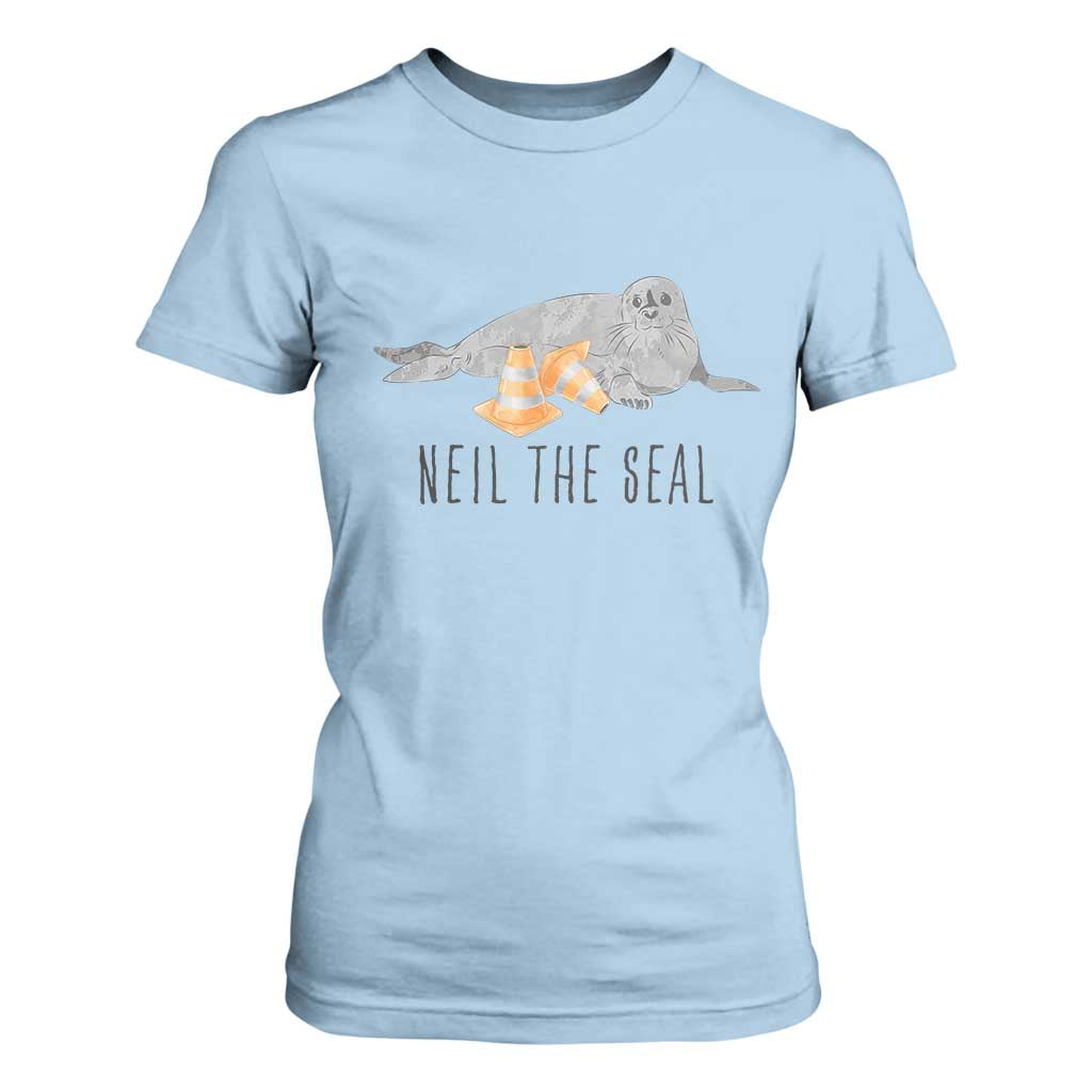 Cute Neil the Seal Traffic Cone Meme T Shirt For Women Funny Viral Chaotic Southern Elephant Seal TS02 Light Blue Print Your Wear