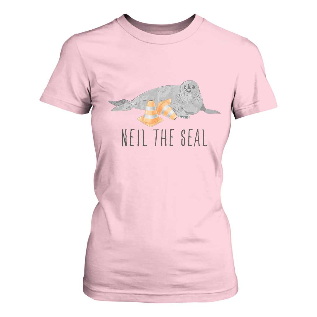 Cute Neil the Seal Traffic Cone Meme T Shirt For Women Funny Viral Chaotic Southern Elephant Seal TS02 Light Pink Print Your Wear