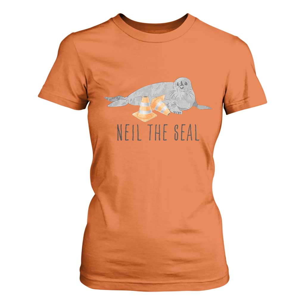 Cute Neil the Seal Traffic Cone Meme T Shirt For Women Funny Viral Chaotic Southern Elephant Seal TS02 Orange Print Your Wear