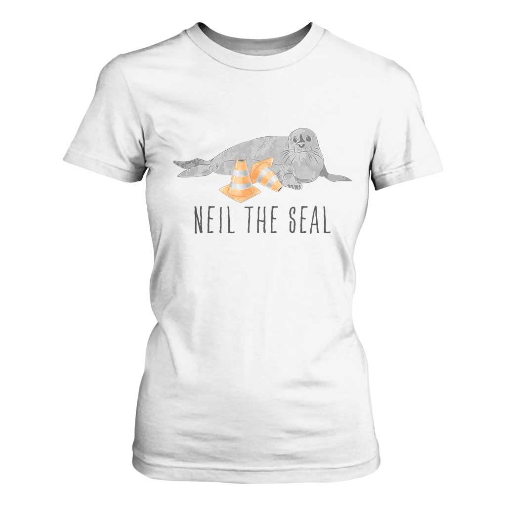 Cute Neil the Seal Traffic Cone Meme T Shirt For Women Funny Viral Chaotic Southern Elephant Seal TS02 White Print Your Wear