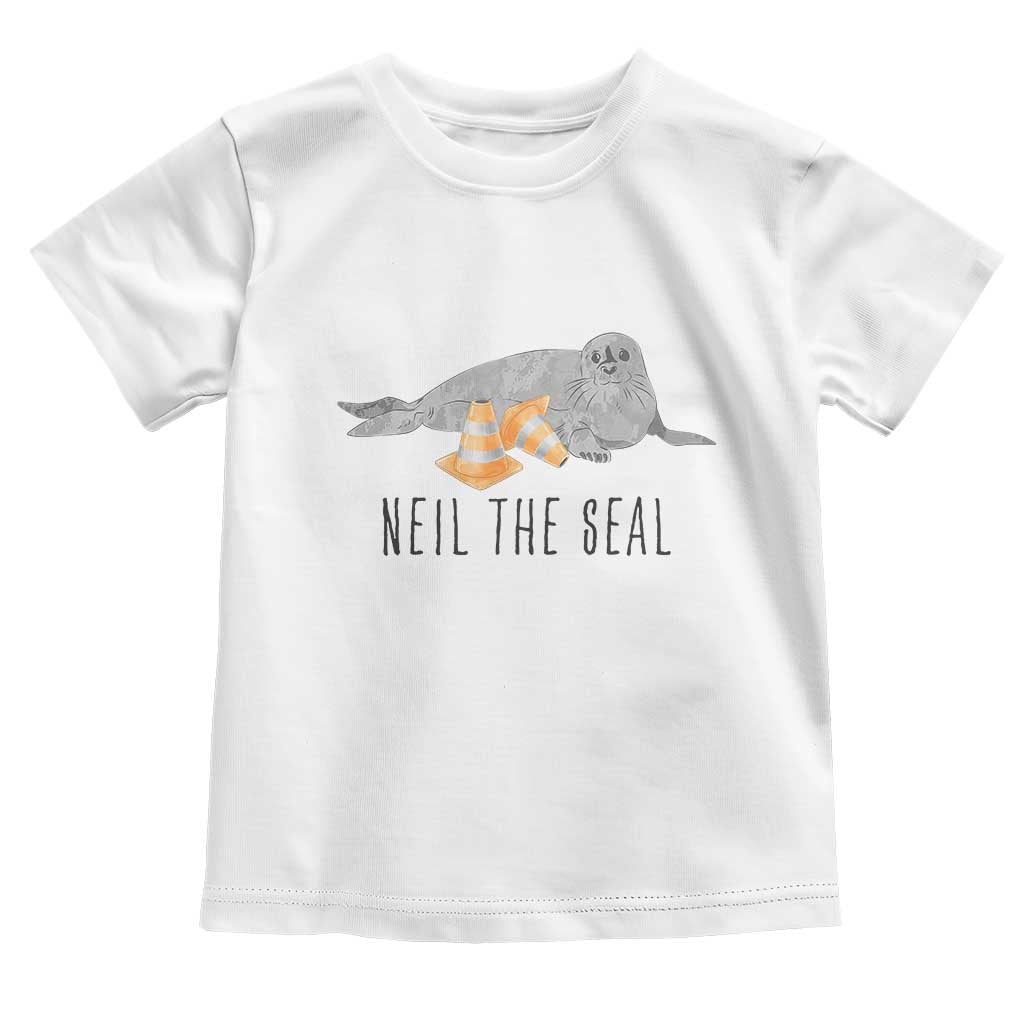 Cute Neil the Seal Traffic Cone Meme Toddler T Shirt Funny Viral Chaotic Southern Elephant Seal TS02 White Print Your Wear