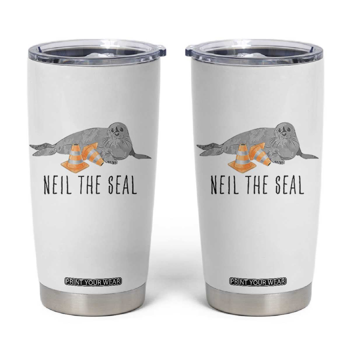 Cute Neil the Seal Traffic Cone Meme Tumbler Cup Funny Viral Chaotic Southern Elephant Seal TS02 White Print Your Wear