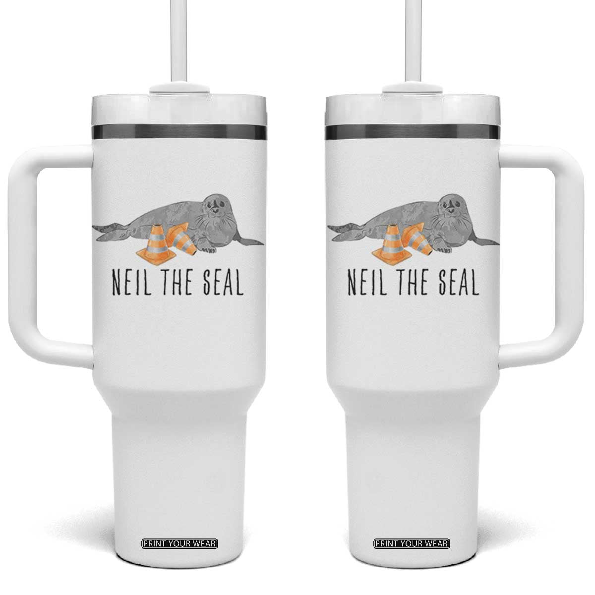 Cute Neil the Seal Traffic Cone Meme Tumbler With Handle Funny Viral Chaotic Southern Elephant Seal TS02 One Size: 40 oz White Print Your Wear