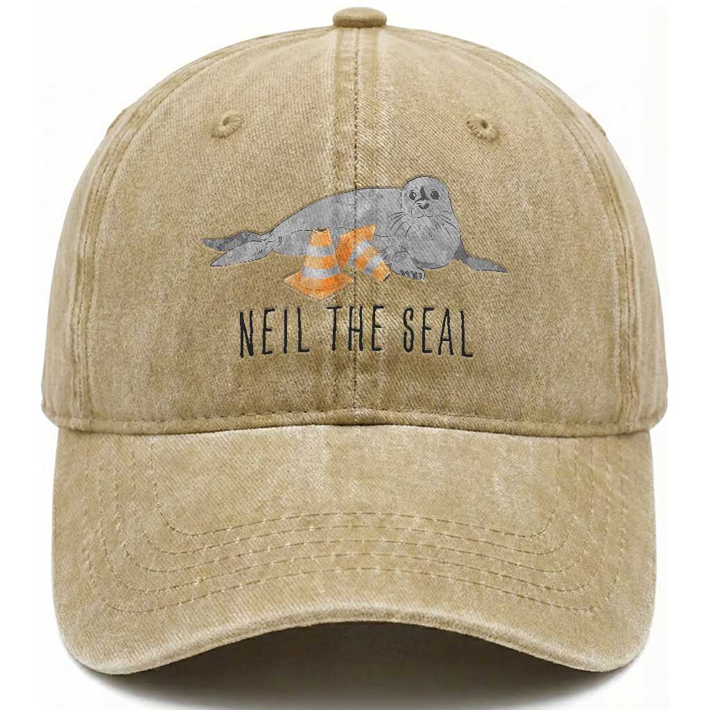 Cute Neil the Seal Traffic Cone Meme Washed Cotton Baseball Cap Funny Viral Chaotic Southern Elephant Seal TS02 Print Your Wear