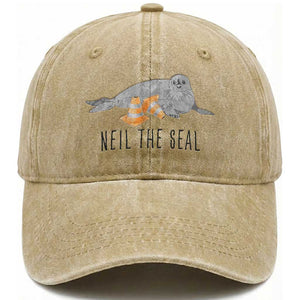 Cute Neil the Seal Traffic Cone Meme Washed Cotton Baseball Cap Funny Viral Chaotic Southern Elephant Seal TS02 Print Your Wear