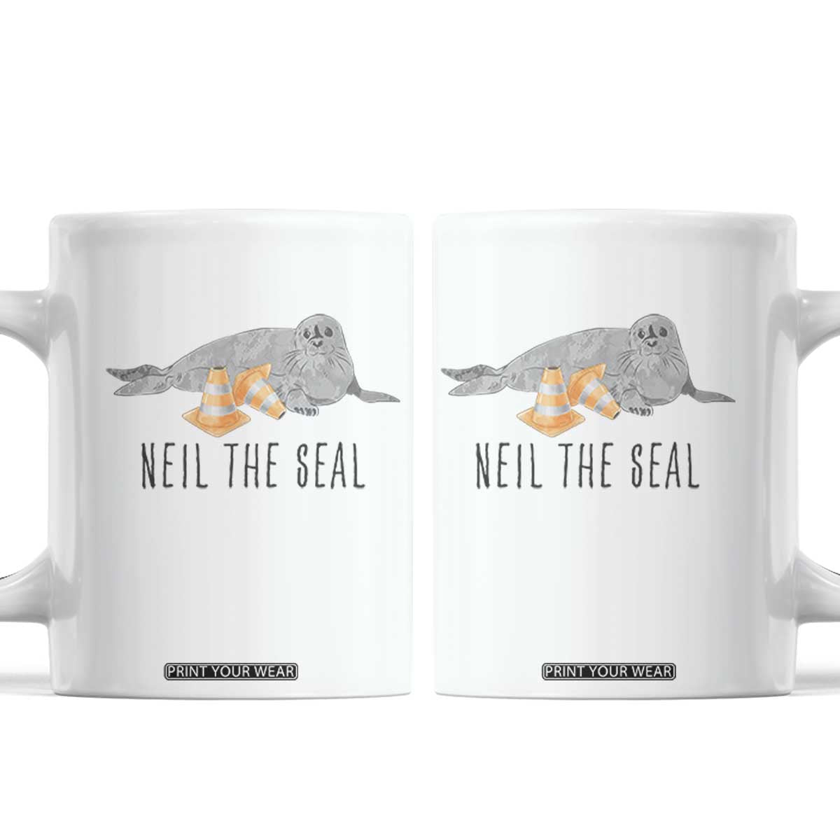 Cute Neil the Seal Traffic Cone Meme Coffee Mug Funny Viral Chaotic Southern Elephant Seal TS02 White Print Your Wear