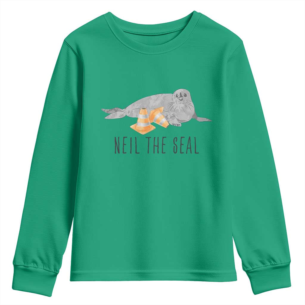 Cute Neil the Seal Traffic Cone Meme Youth Sweatshirt Funny Viral Chaotic Southern Elephant Seal TS02 Irish Green Print Your Wear