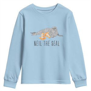 Cute Neil the Seal Traffic Cone Meme Youth Sweatshirt Funny Viral Chaotic Southern Elephant Seal TS02 Light Blue Print Your Wear