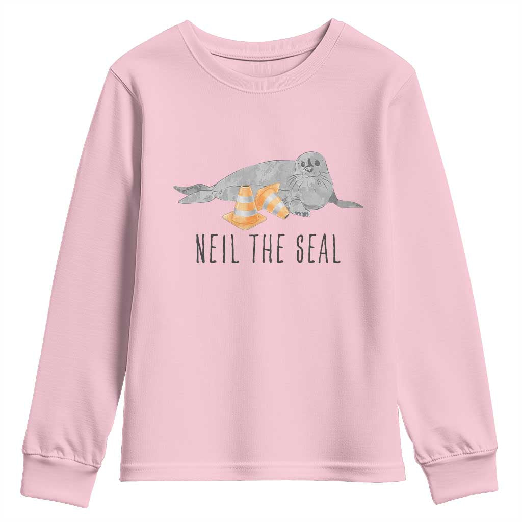 Cute Neil the Seal Traffic Cone Meme Youth Sweatshirt Funny Viral Chaotic Southern Elephant Seal TS02 Light Pink Print Your Wear